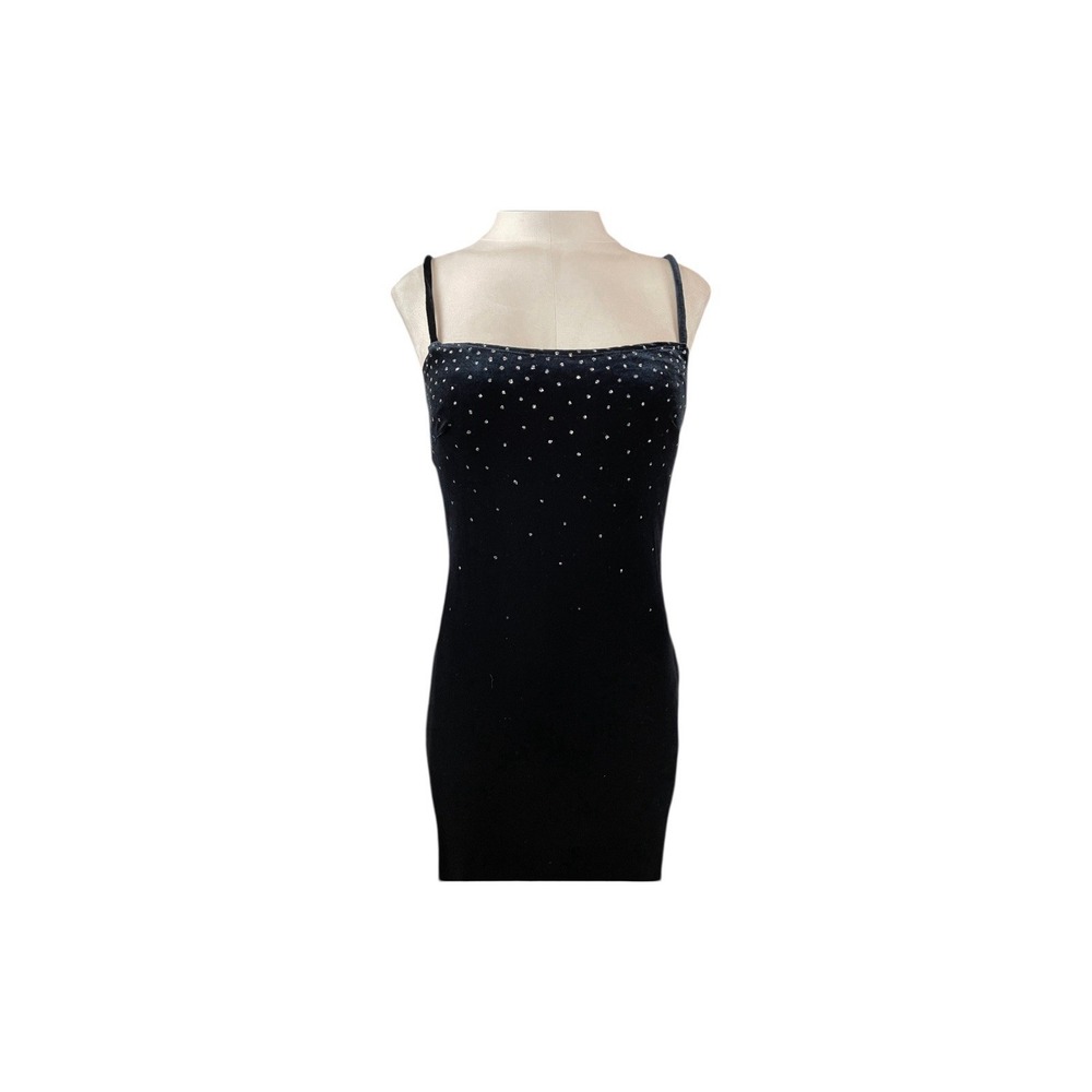 90s Y2K Rampage Black Velvet Glitter Bodycon Midi Dress Small Formal Prom - Picture 5 of 11